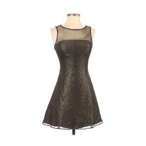 EUC Aidan by Aidan Mattox Size 2 Cocktail Gold Shimmer Sheer Neckline Fit Flare